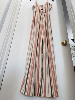 Ardene Striped Jumpsuit in Cream, Rust & Brown